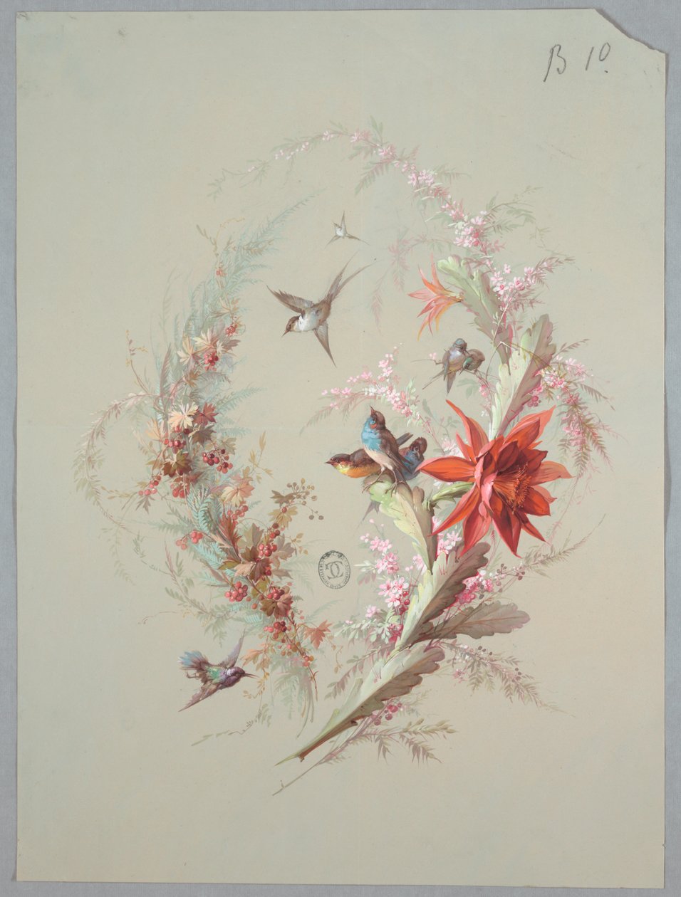 壁纸和纺织品设计：花与鸟 作者 未知艺术家