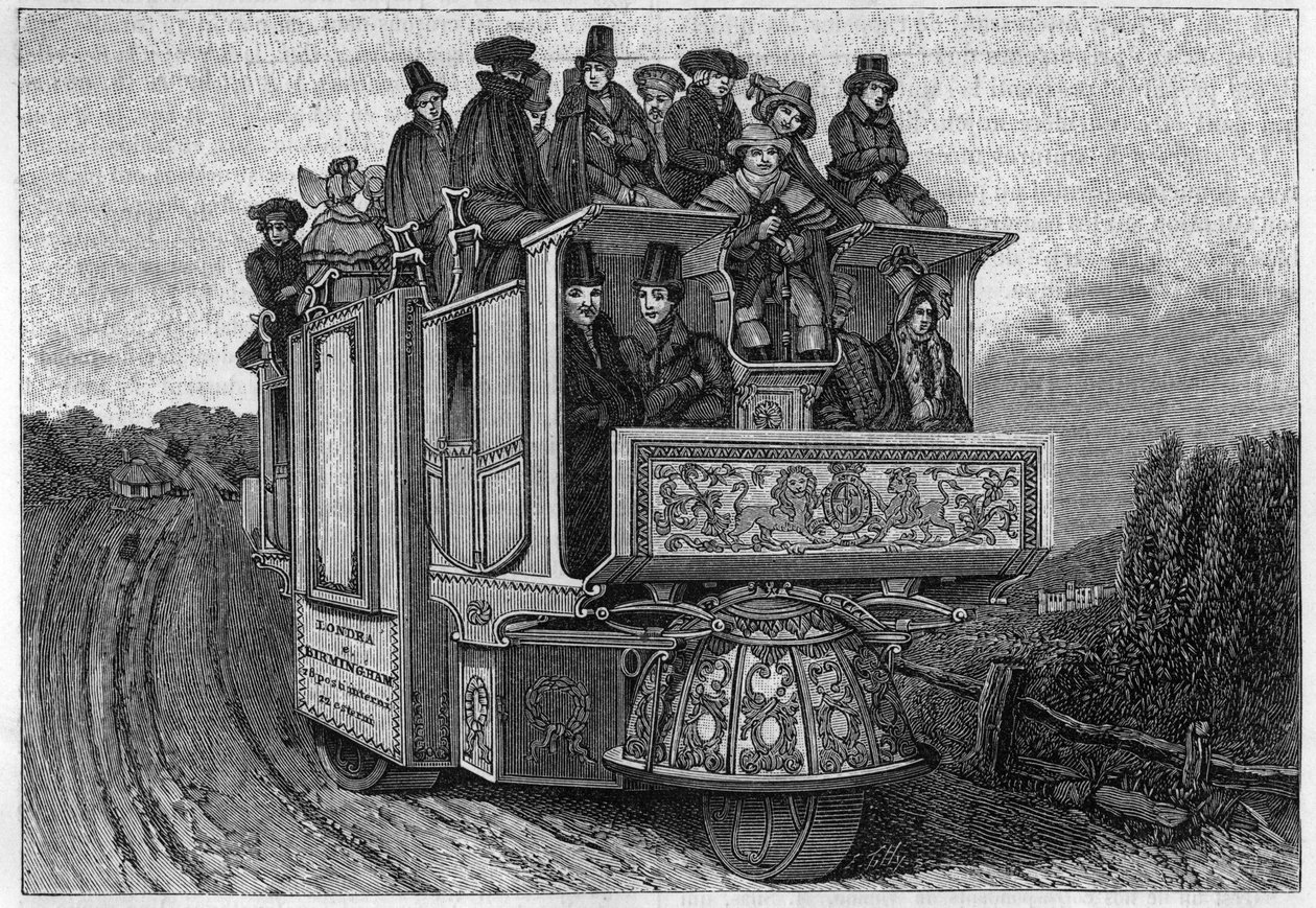 Ghurch医生于1833年在伯明翰制造的三轮机械车。19世纪的意大利版画。 作者 未知艺术家