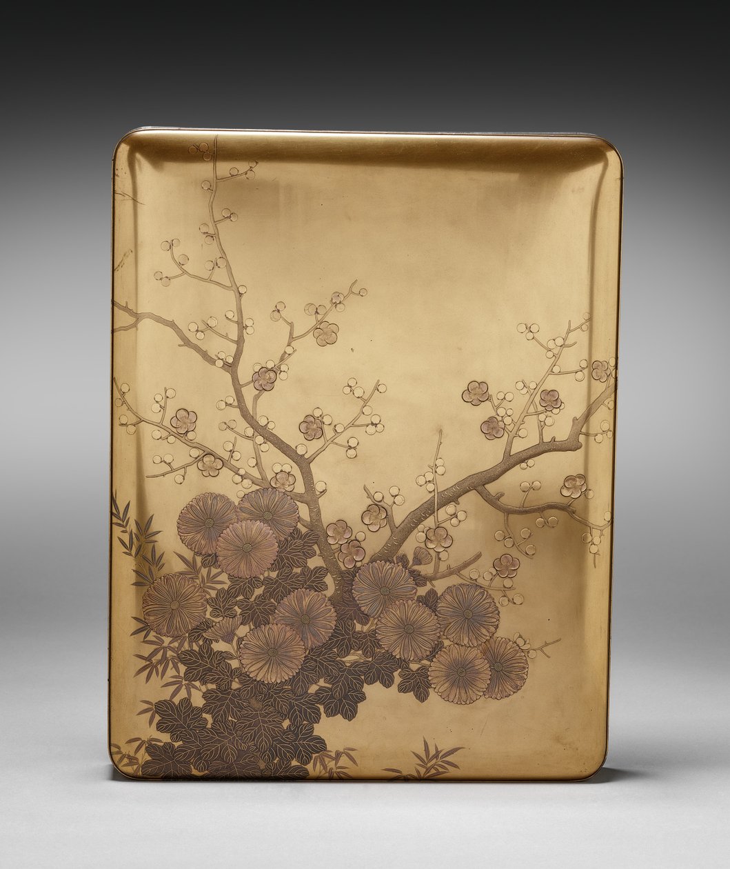 附有菊花和梅花（盖子）的文件盒（良芝盒） 作者 未知艺术家