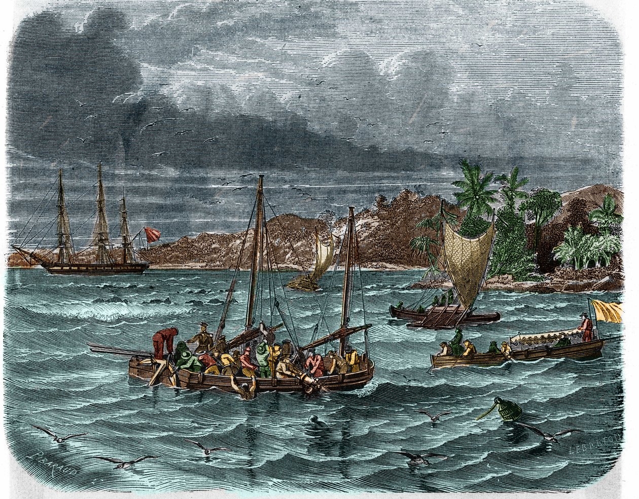 杜蒙-德乌维尔（1790-1842），法国航海家，与 "星盘 "号（"科基尔 "号的新名称）的船员一起收集拉佩鲁斯伯爵让-弗朗索瓦-加拉普（Jean Francois Laperouse）的沉船残骸。 作者 未知艺术家