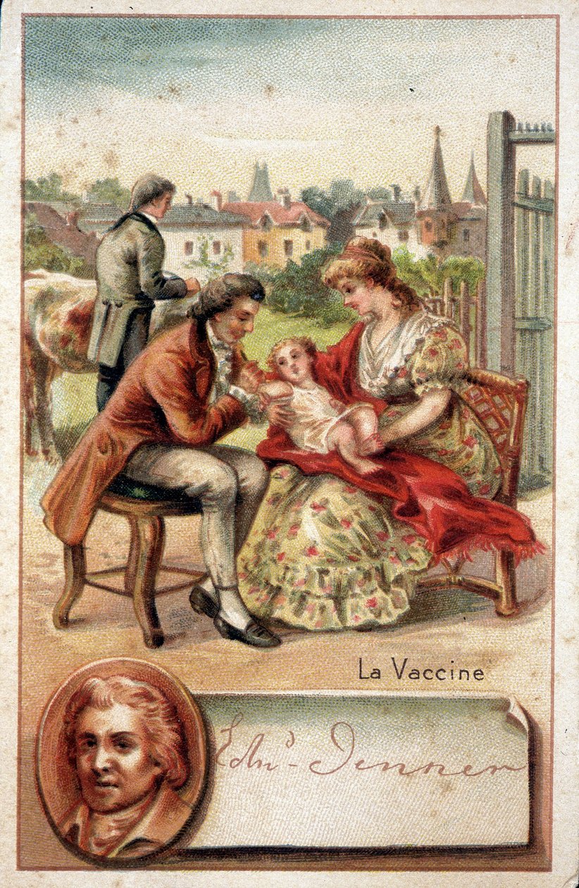 1796 年，英国医生爱德华·詹纳 (Edward Jenner，1749-1823 年) 为一名儿童接种了天花病毒。 作者 未知艺术家