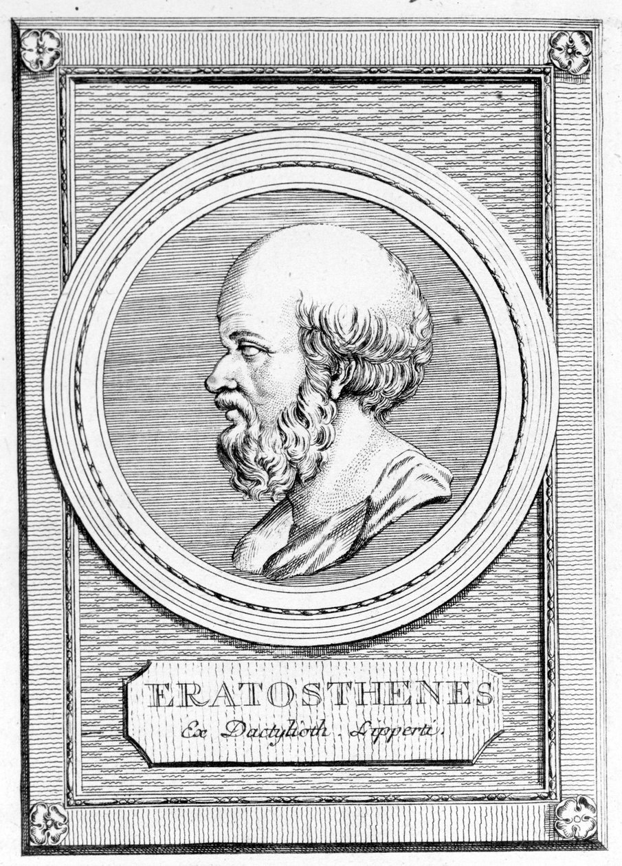 Eratosthenes (275 BC - 195 BC) 数学家、天文学家、地理学家和诗人。 之后的肖像：“古希腊罗马人的画廊”，卷。 二、 波斯基亚沃 1784。 作者 未知艺术家