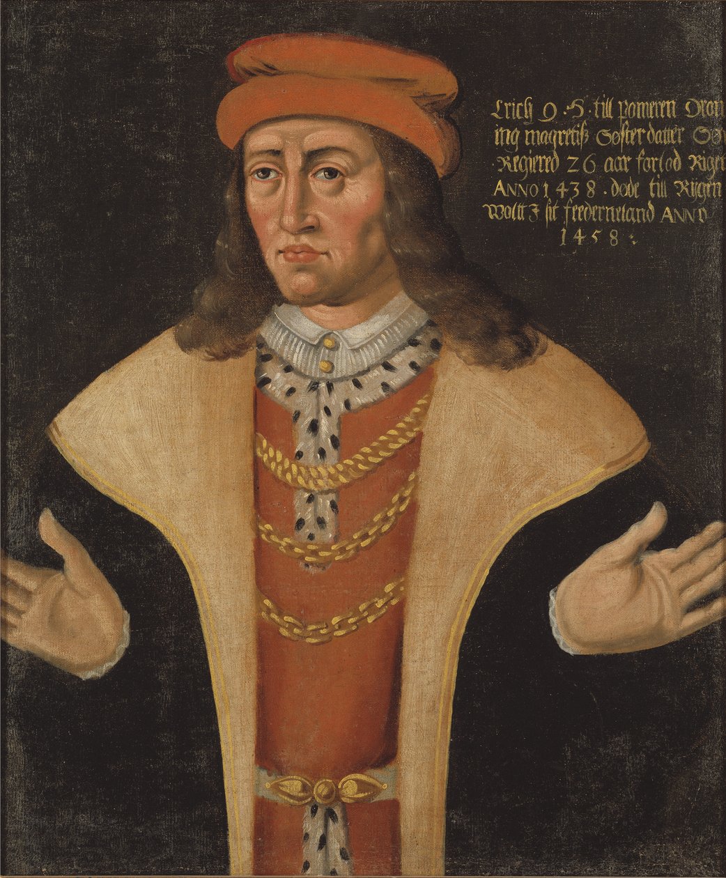 Erik (Eric) I de Pomeranie, roi de Danemark, Norvege et Suede - 波美拉尼亚的埃里克 (1382-1459) 的肖像，丹麦、挪威和瑞典国王，匿名。 布面油画。 尺寸：78x64 厘米。 斯德哥尔摩国家博物馆 作者 未知艺术家