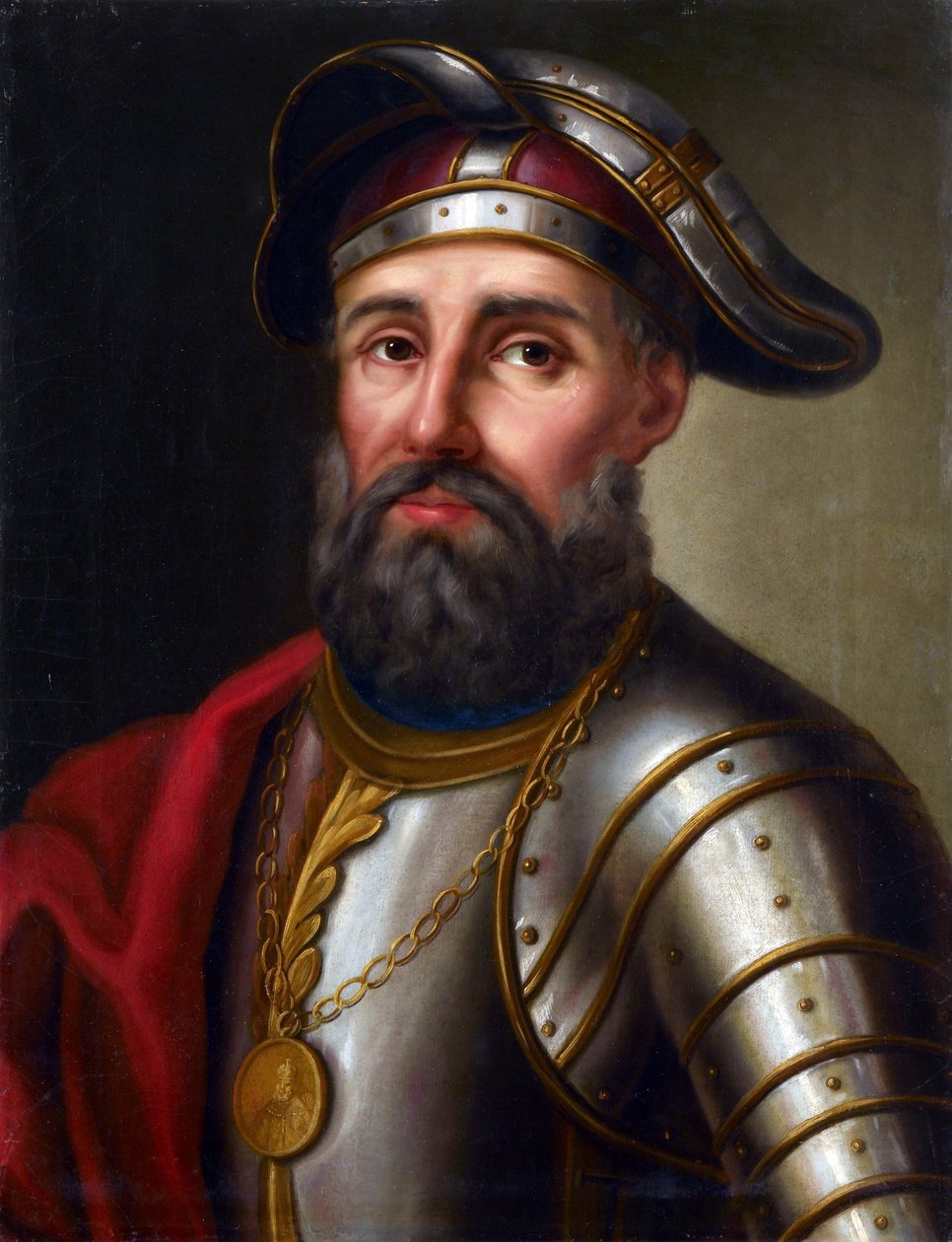 Ermak Timofeievitch - 哥萨克领袖、西伯利亚征服者 Yermak Timopheyevich (1540-1585) 的肖像，无名。 布面油画 作者 未知艺术家