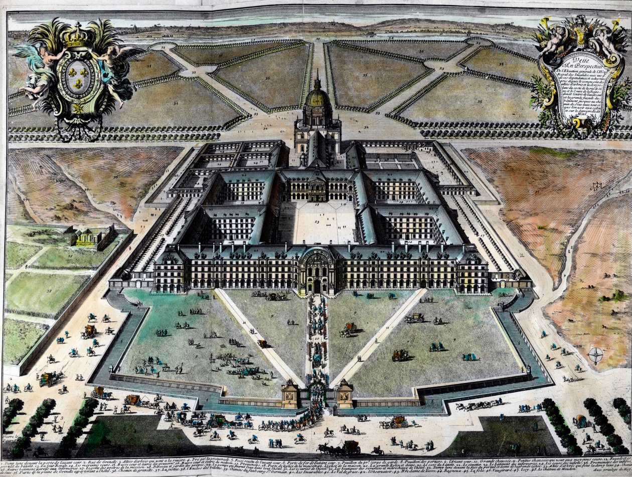 18世纪巴黎荣军院酒店的外景。18世纪的雕版画。私人收藏。 作者 未知艺术家