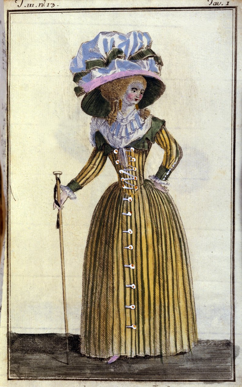 Fashion: elegant young woman with cane. 1787 作者 未知艺术家