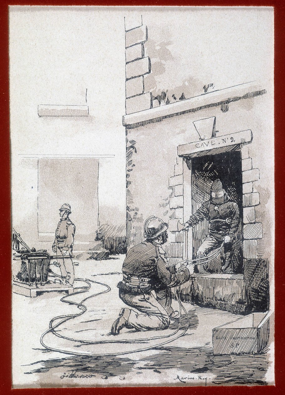 Firefighters: fire apparatus from cellars. engraving sd. 19th century 作者 未知艺术家