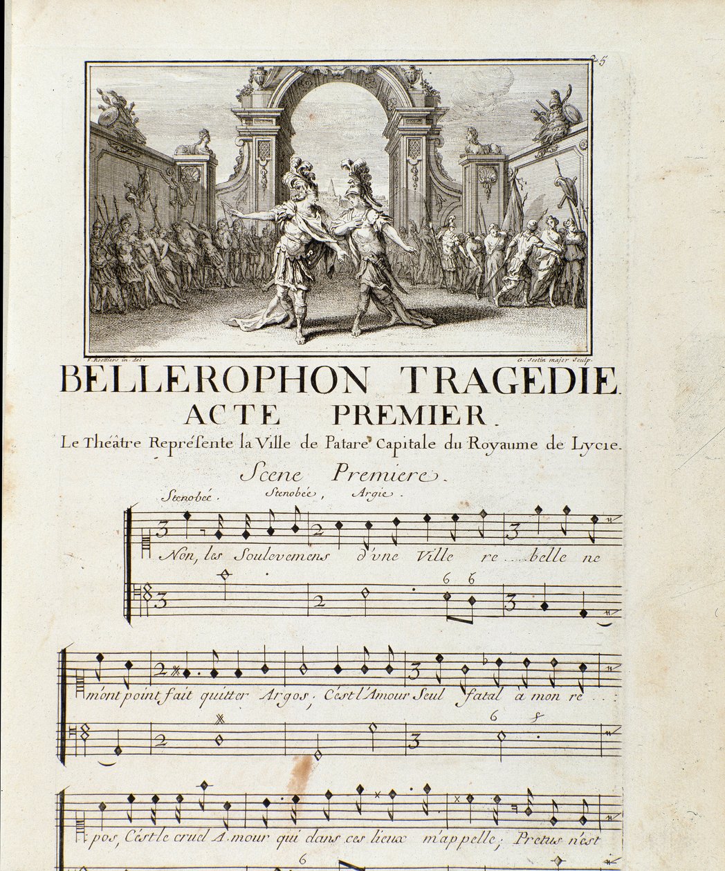 “” Bellerophon “”悲剧抒情诗的第一幕由让·巴蒂斯特·卢利 (Giovanni Battista Lulli) (Jean-Baptiste) (1632-1687) 的五幕组成。 1714. 作者 未知艺术家