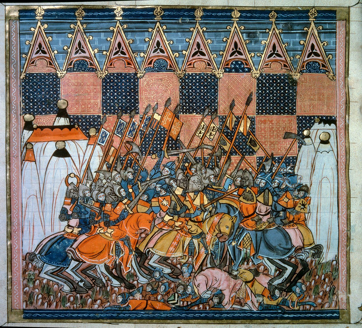 第一次十字军东征：1099 年 Godefroy de Bouillon（1058-1100）率领的十字军围攻和占领耶路撒冷。“海外编年史”的缩影，14 世纪巴黎，B.N. 作者 未知艺术家