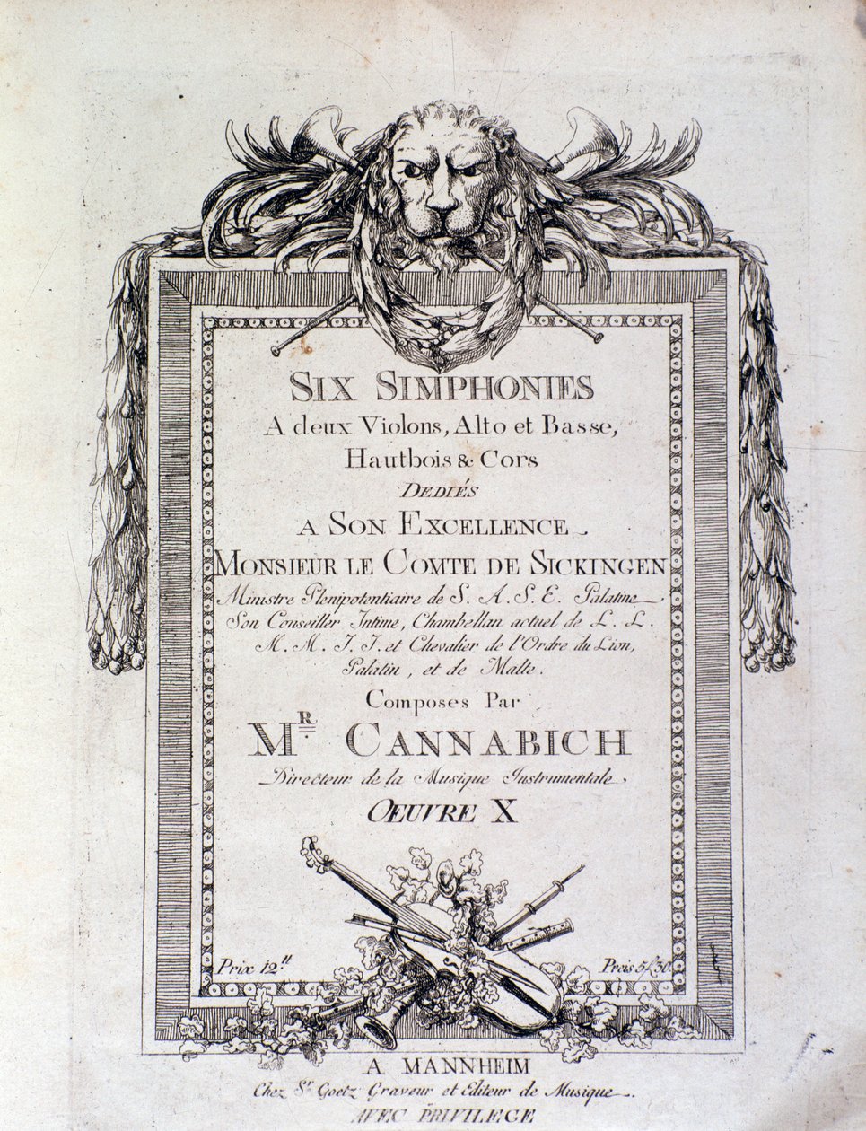 First page of sheet music of the symphony n. 3 by Christian Cannabich 作者 未知艺术家