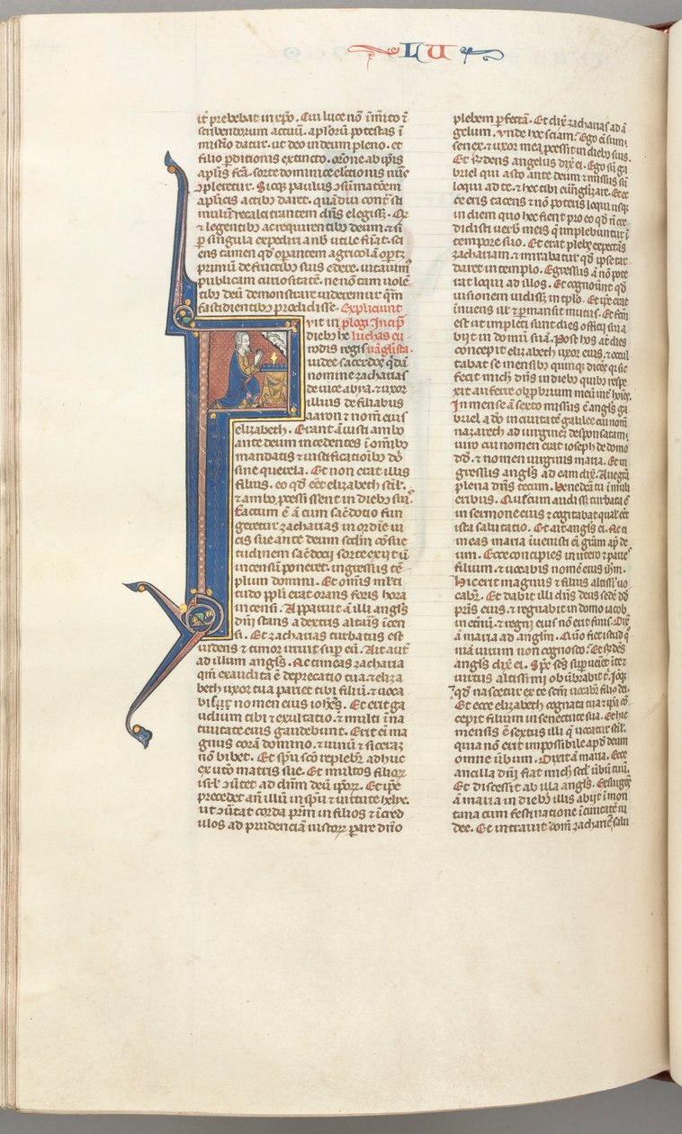 Fol.412页，路加，首字母F，路加在祭坛前祈祷，上方是上帝半身像 作者 未知艺术家