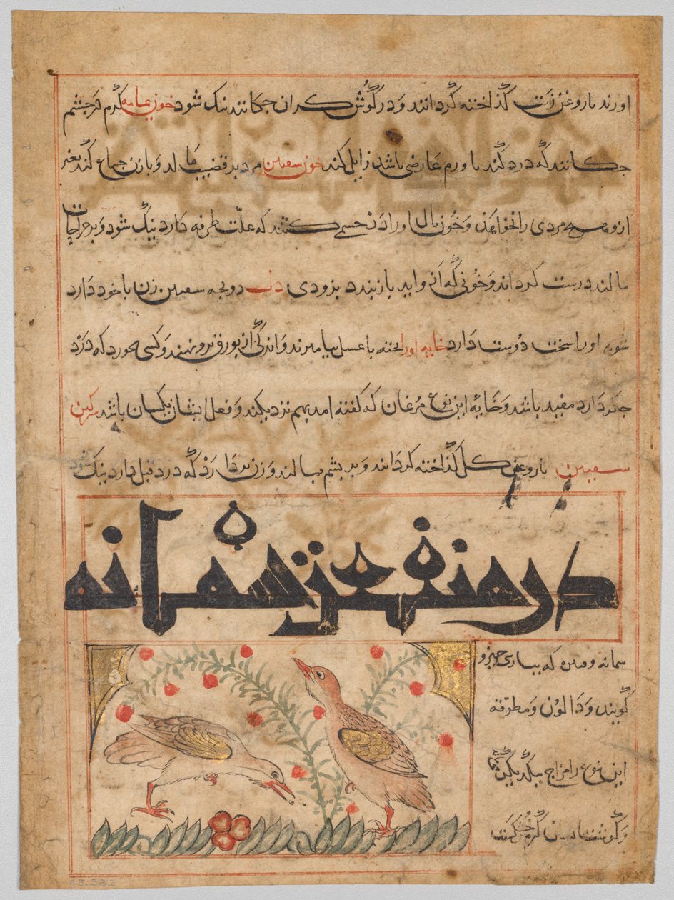来自 Abu Said Ubaid-Allah ibn Jibrail ibn Bakhtishu（卒于 1058-68 年）的波斯文 Manafi