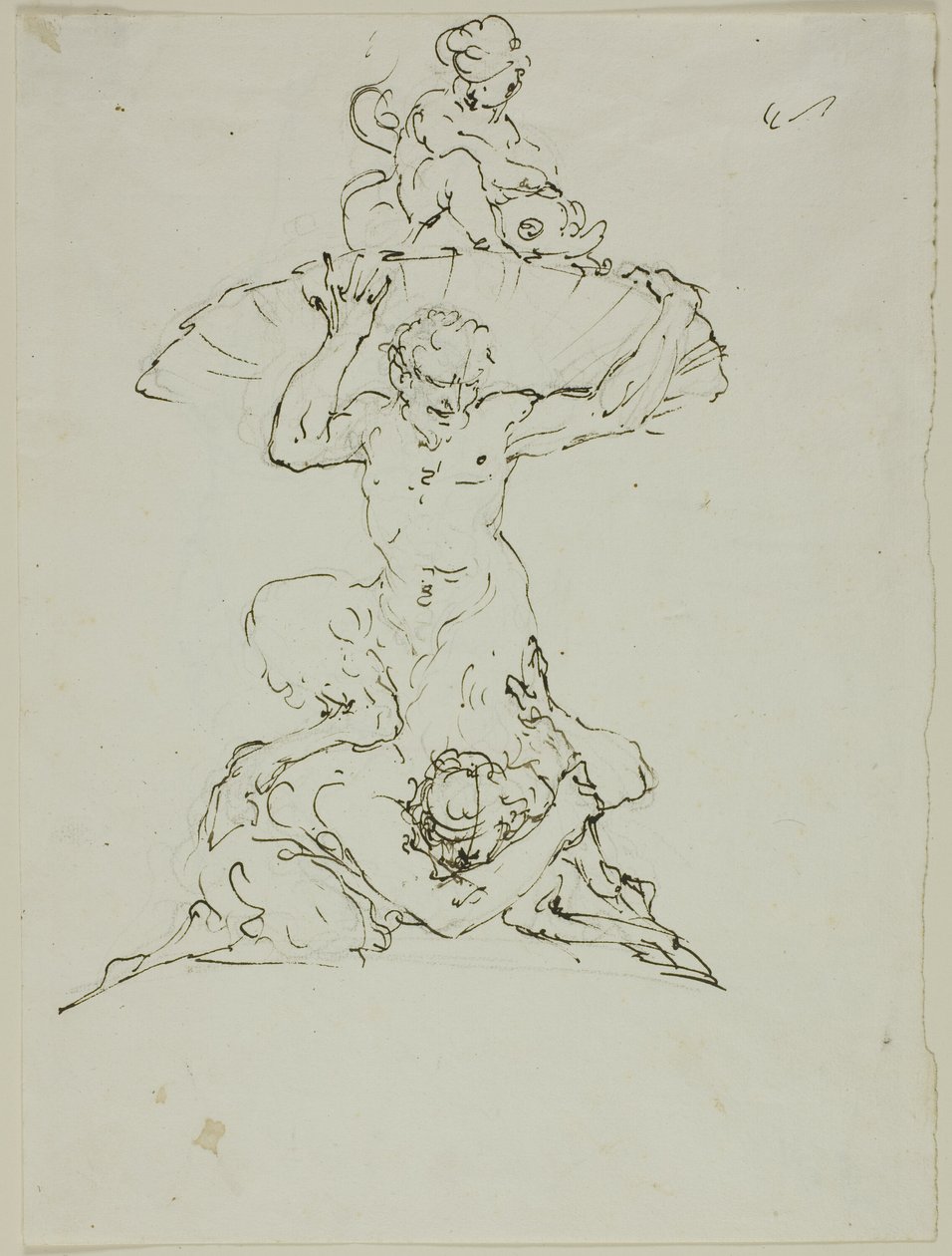 带 Satyr 和 Putto 的喷泉（正面）；Punchinello（背面） 作者 未知艺术家
