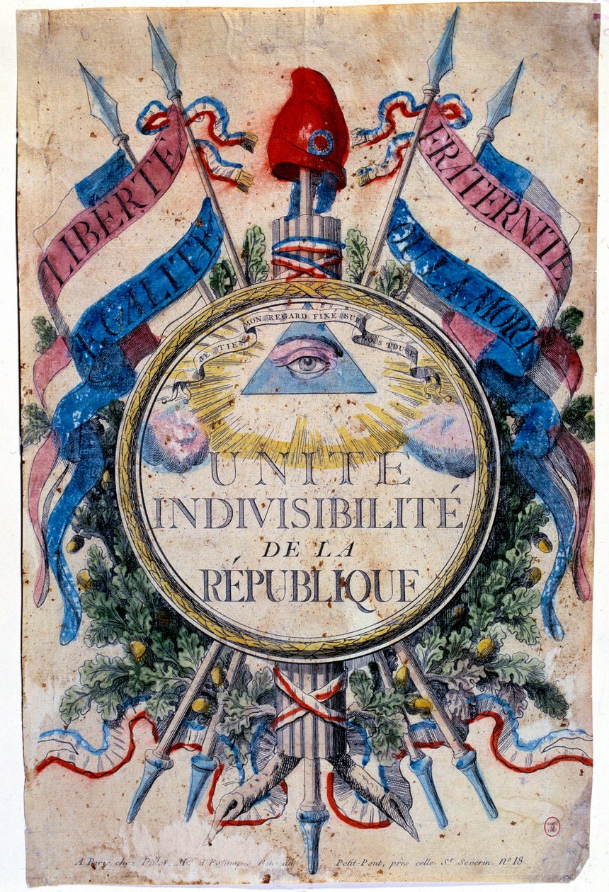 French Revolution: “” Liberte, egalite, fraternity or death. Unite indivisibilite of the republic”, the revolutionary symbols 作者 未知艺术家