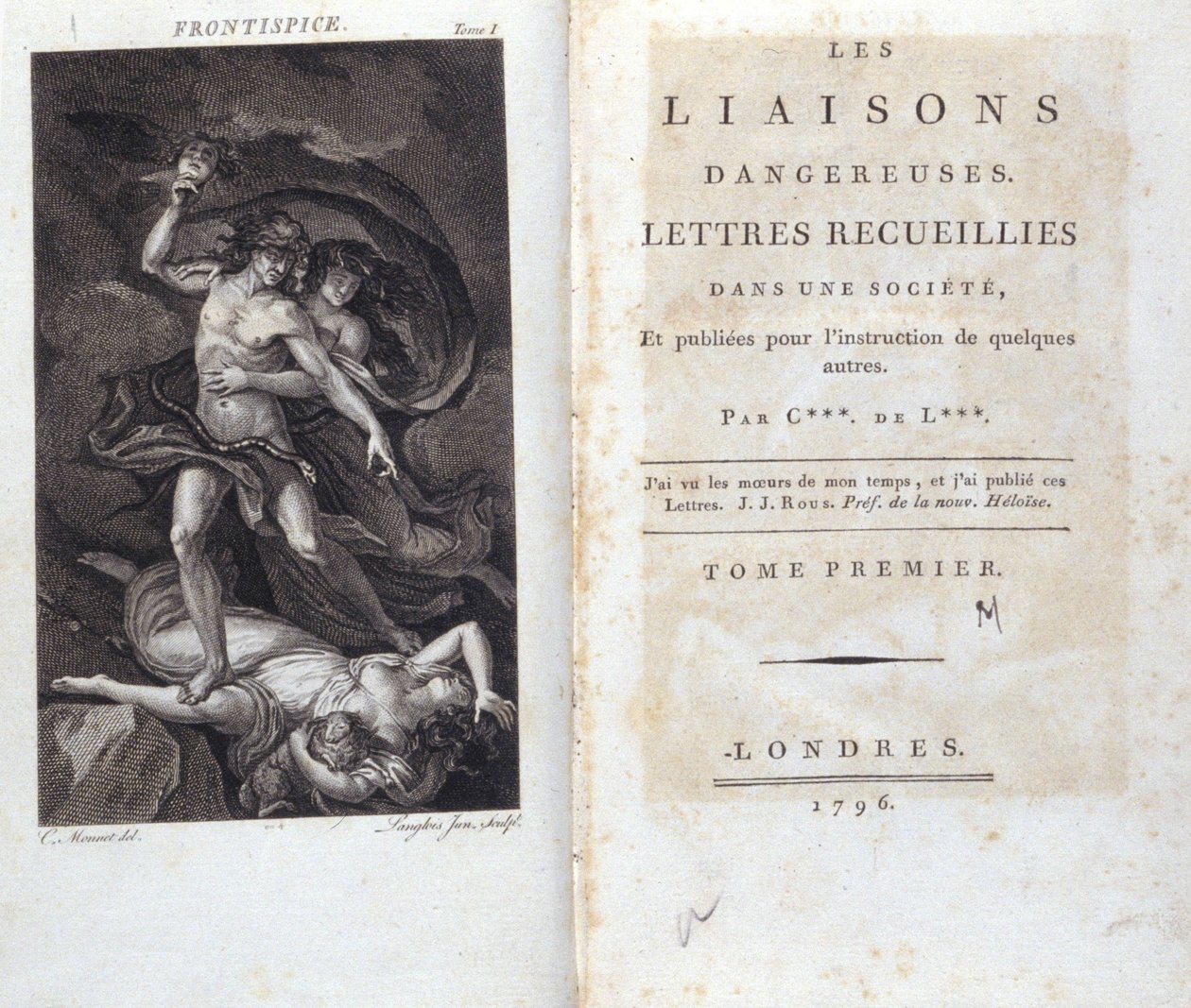 Frontispice and Title Page of the book “” Les Liaisons dangereuses”” by Choderlos de Laclos, London 作者 未知艺术家
