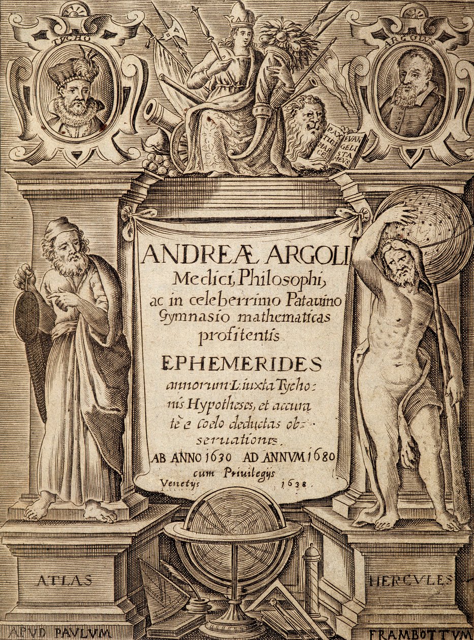 Andreae Argoli创作的带有海格力斯和阿特拉斯的 "Ephemerides "的封面图 作者 未知艺术家