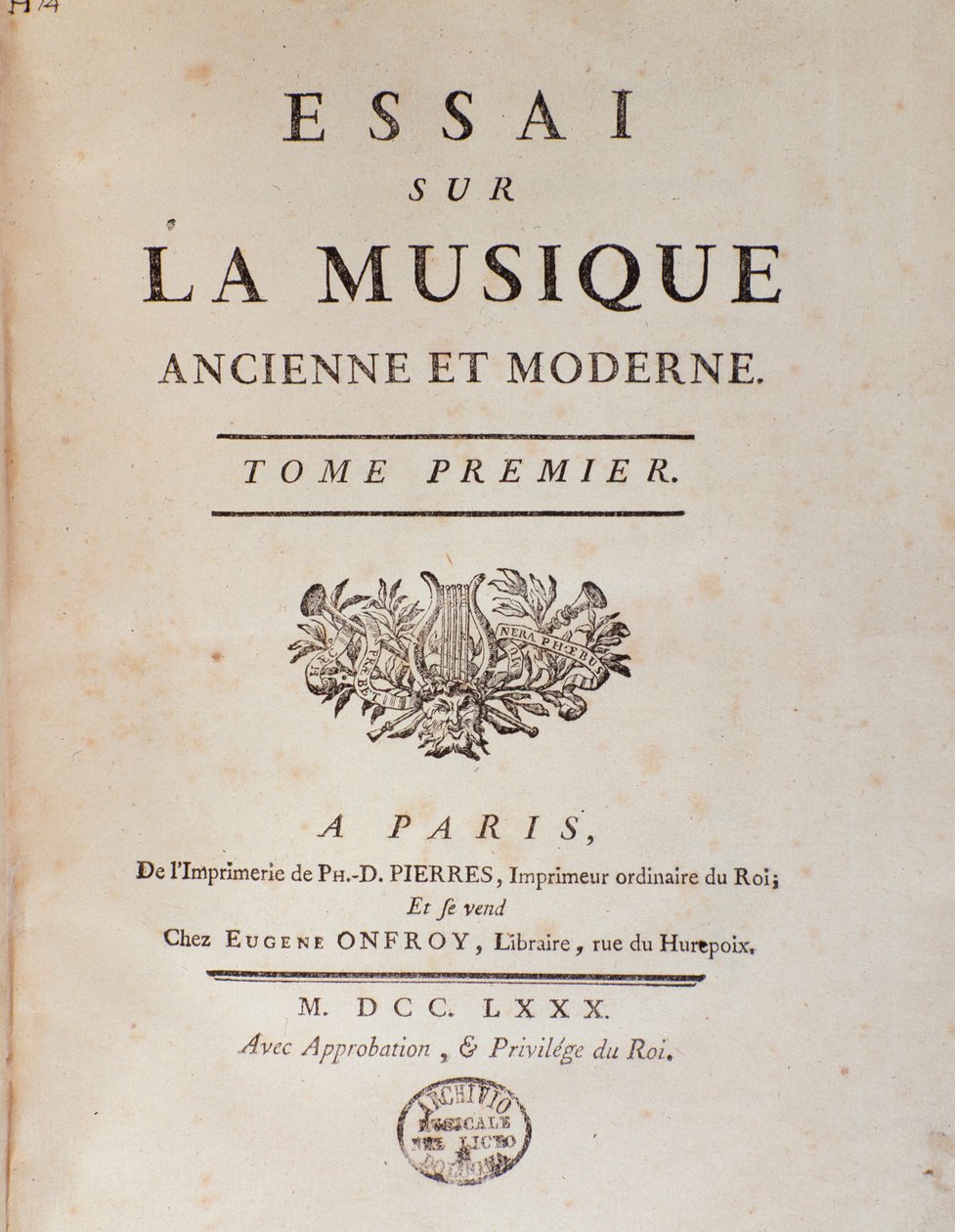 让·本杰明·德·拉博德 (Jean-Benjamin de La Borde) (1734-1794) 1780 年博洛尼亚，civico museo Musicale 的“古代和现代音乐论文”卷首画 作者 未知艺术家