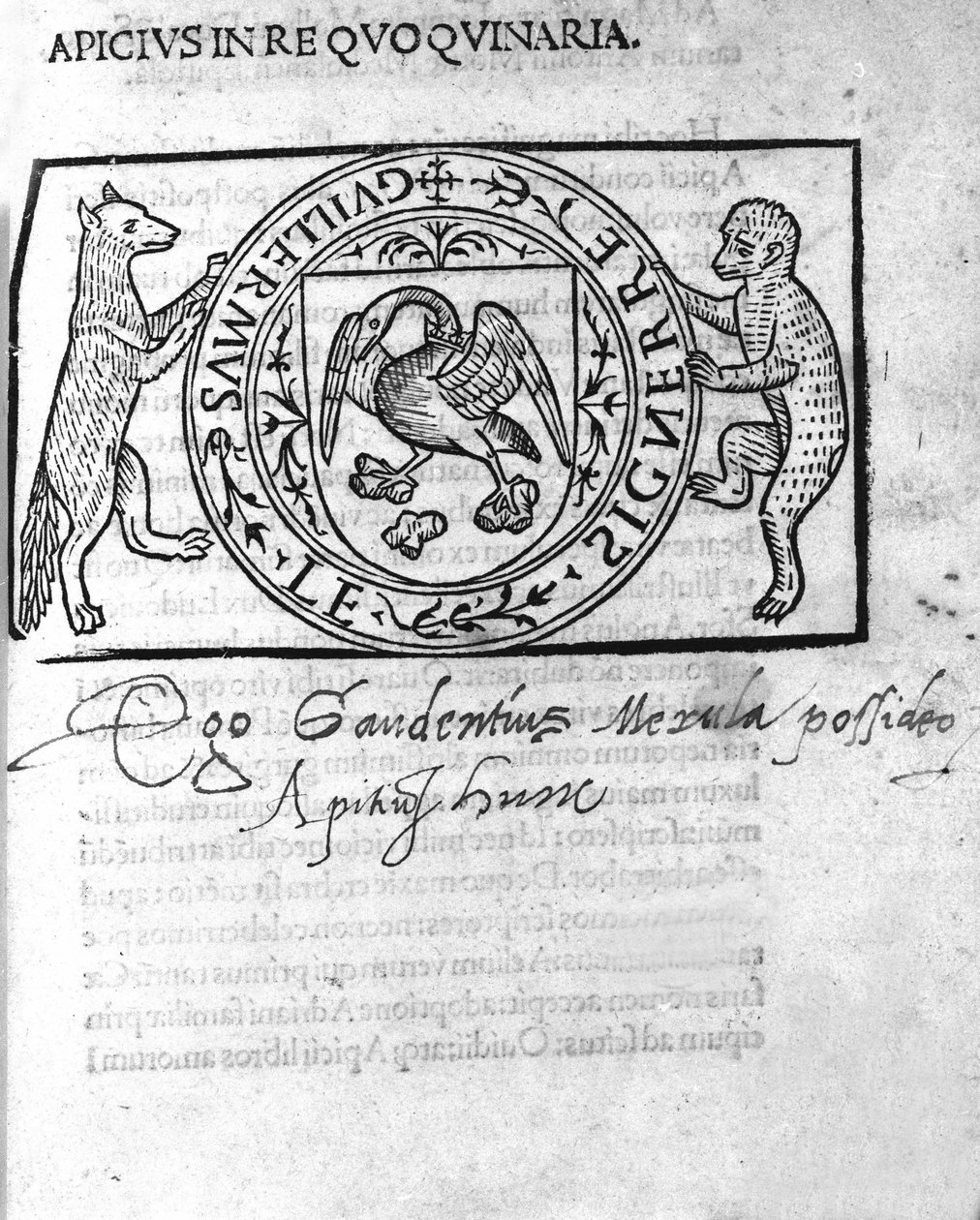 马库斯·加维乌斯·阿皮修斯 (Marcus Gavius Apicius) 的 16 世纪《In re quoquinaria (De re coquinaria)》的前沿。 拉丁美食（公元 1 世纪）。 s.l. 日期 16°秒。 作者 未知艺术家