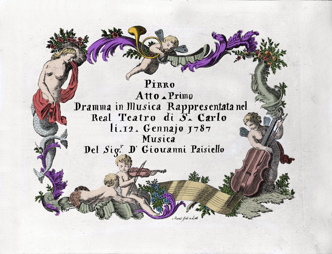意大利作曲家 Giovanni Paisiello（或 Paeseello 或 Paesieillo）（1740-1816 年）的《Pirro》前沿。 1787 作者 未知艺术家