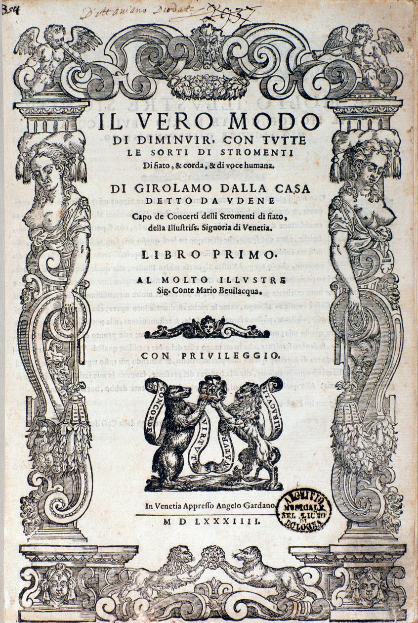 吉罗拉莫·达拉·卡萨（Girolamo Dalla Casa）饰面的“ Il vero modo di diminuir”专题论文 作者 未知艺术家