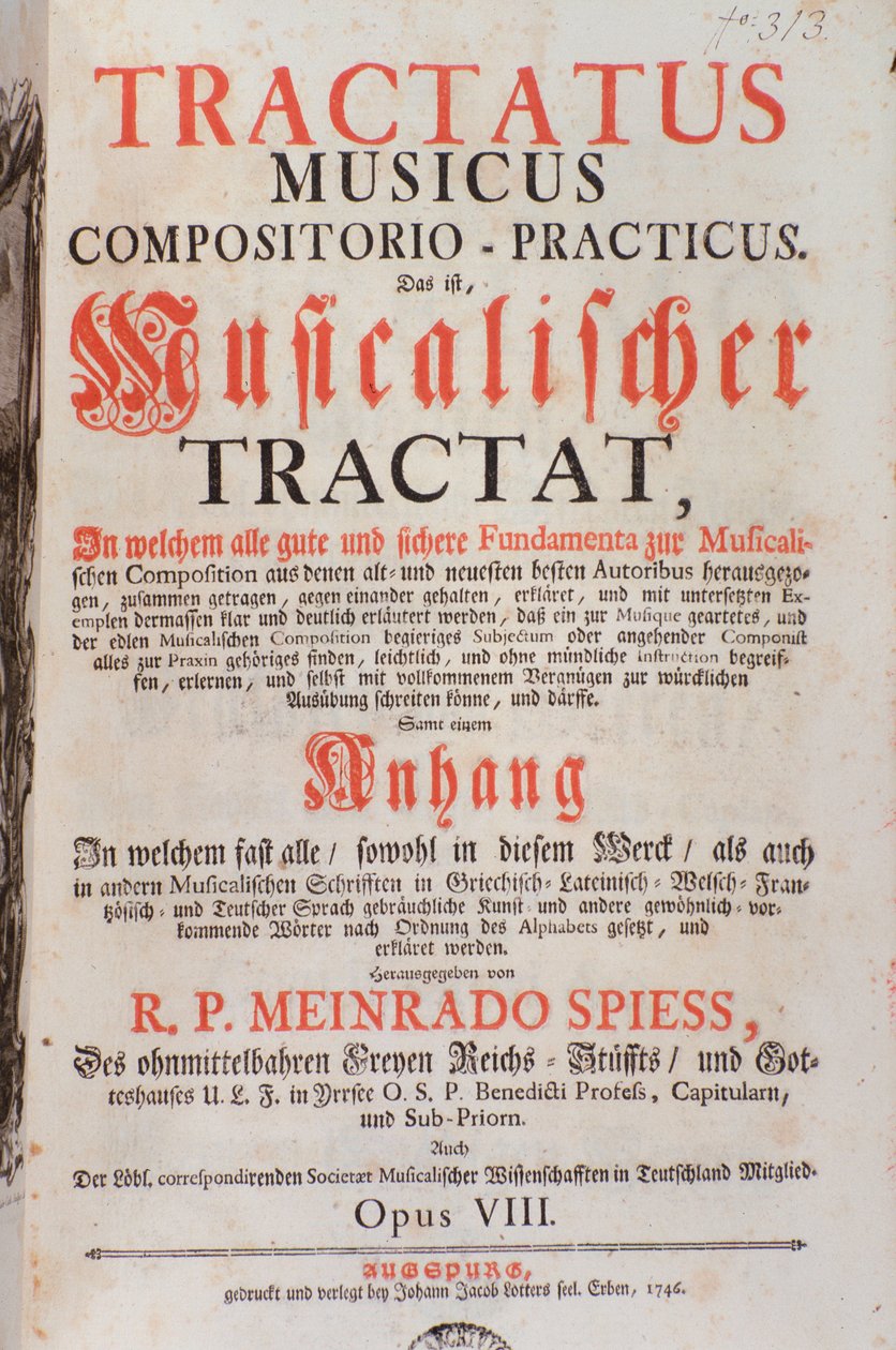 Tractatus musicus 的卷首，由 Meinrad Spiess 作者 未知艺术家
