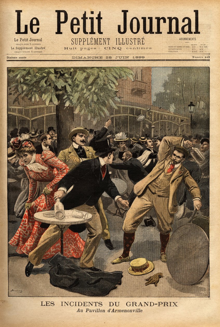 General fight at the Longchamp Grand Prix races, the origin of which is due to the declarations of Charles Dupuy (1851-1923), Minister of Interior and Religious Affairs, who excited the present citizens by making them believe that threats to the republic ( 作者 未知艺术家