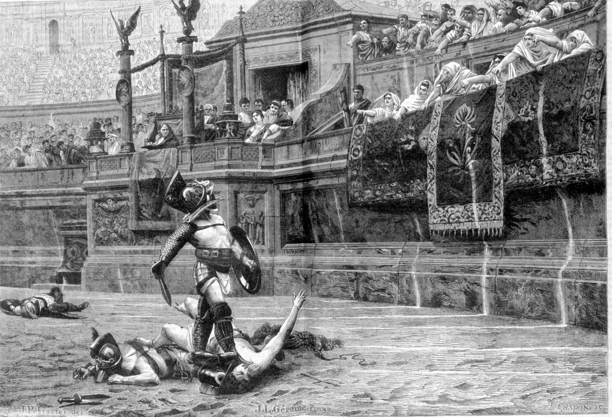 J L Gerome 绘画后罗马时代的角斗士之战 作者 未知艺术家