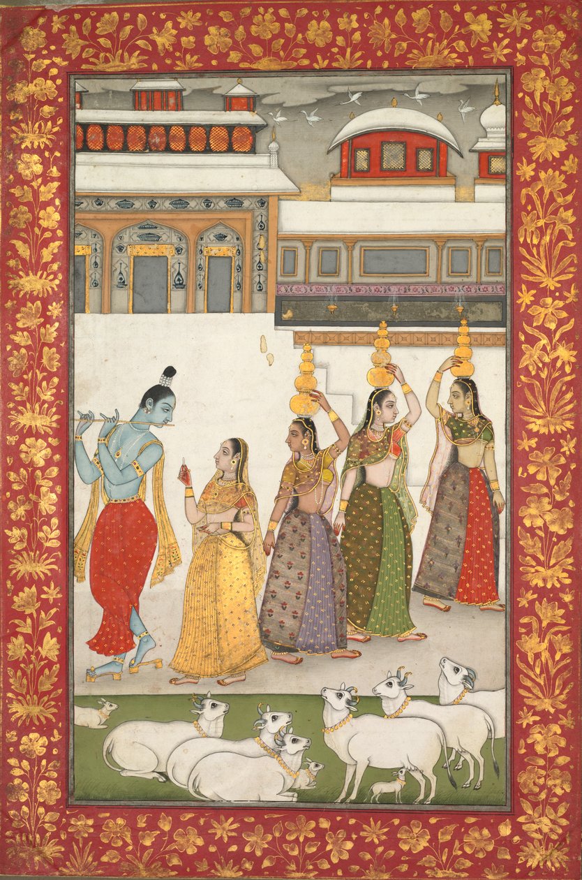 Gujari Ragini（克里希纳与戈碧丝吹笛），选自《拉加马拉》系列 作者 未知艺术家