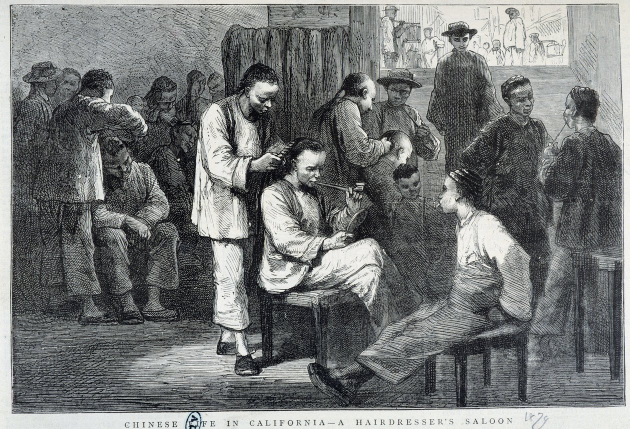 Hair salon in the Chinese community of California - engraving 作者 未知艺术家