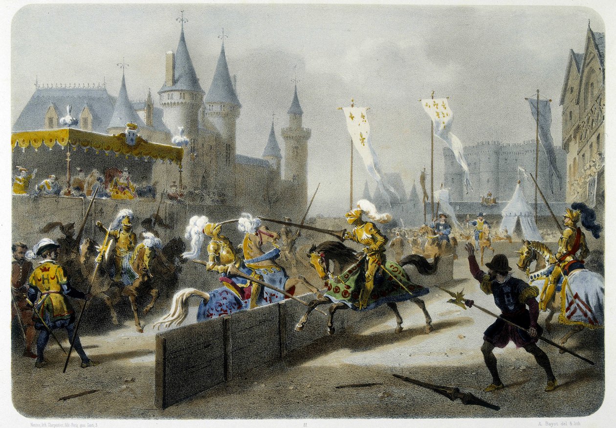 亨利二世（1519-1559）于1559年6月27日在锦标赛中去世 - 石版画 作者 未知艺术家