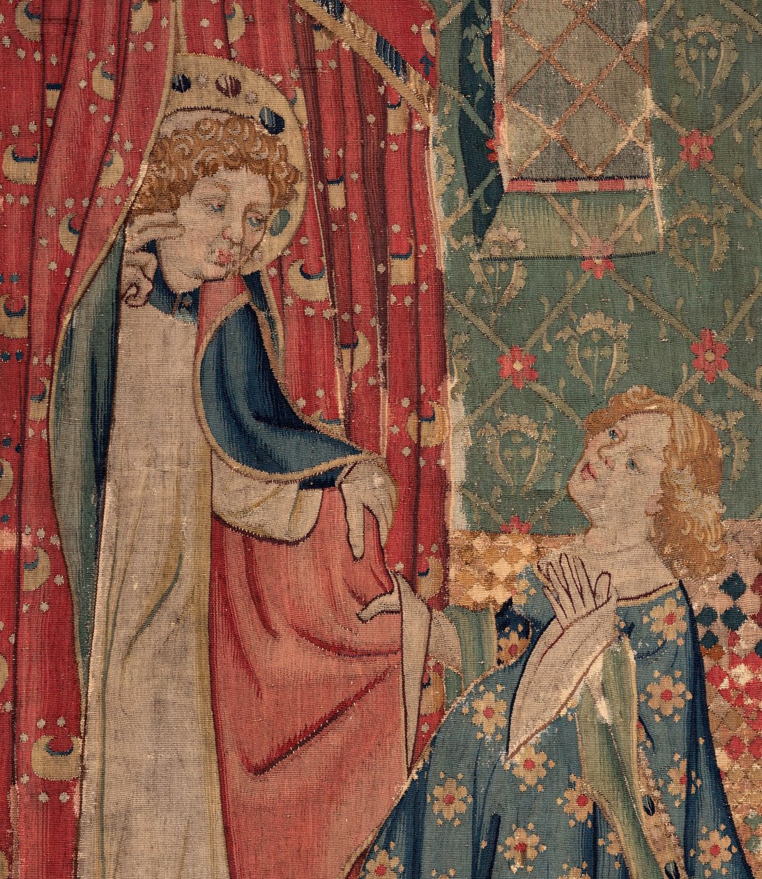 History of Saint Piat and Saint Eleuthère, Scene 11: The temptations of Saint Eleuthère (La fille tribun va morir pour ce que ne pot obtenir le fol amour que requeroit au saint quand son mantiel tiroit). Detail. 作者 未知艺术家