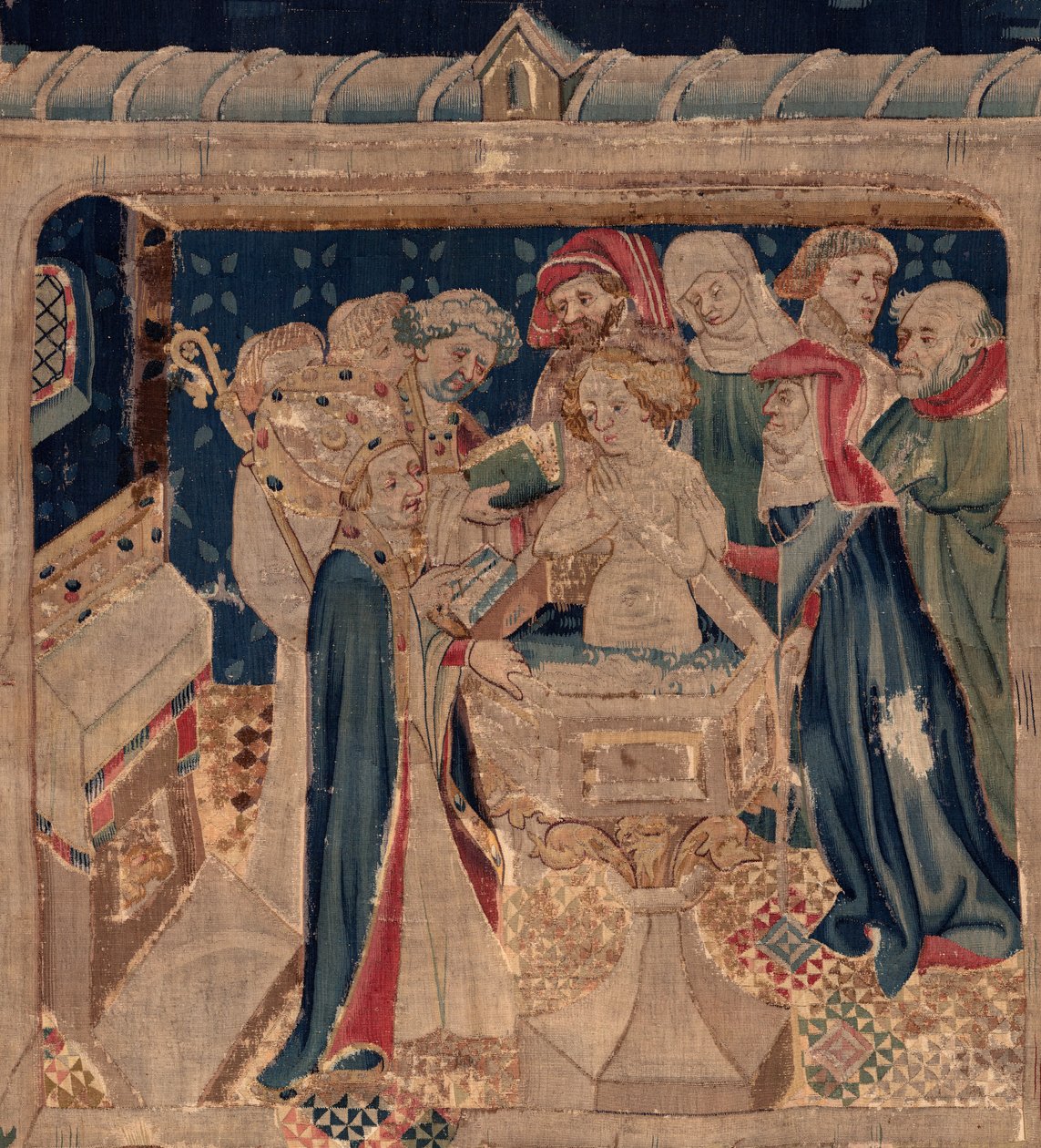 History of Saint Piat and Saint Eleuthère, Scene 13: baptism of Blanda (Comment li bons sains baptisa la fille tribun que leva de fons par tres grande mistere: Blande qui au bon saint fu mère). Detail. 作者 未知艺术家