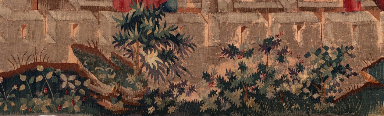 History of Saint Piat and Saint Eleuthère, Scene 5 Detail left below. City walls and bushes. 作者 未知艺术家