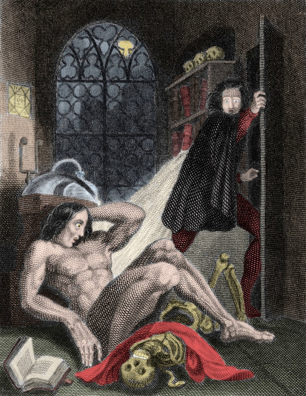 Illustration for “” Frankenstein”” by British writer Mary Wollstonecraft Shelley (1797-1851). 1831: 