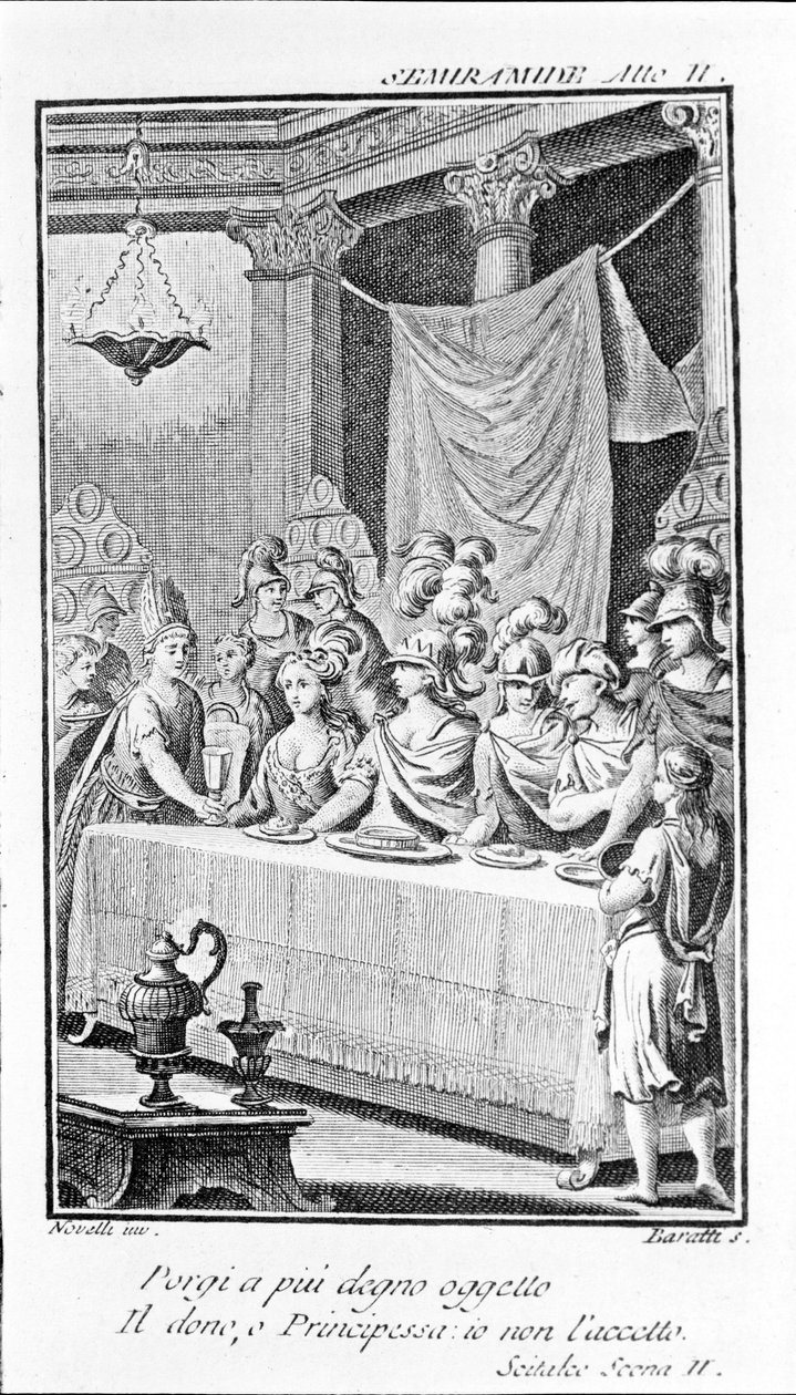 Sémiramis 的插图，安东尼奥·萨列里 (1750 - 1825) 的歌剧。 Pierre Metastase（或 Pietro Metastasio）的小册子。 第二幕，SC。 二、 作者 未知艺术家