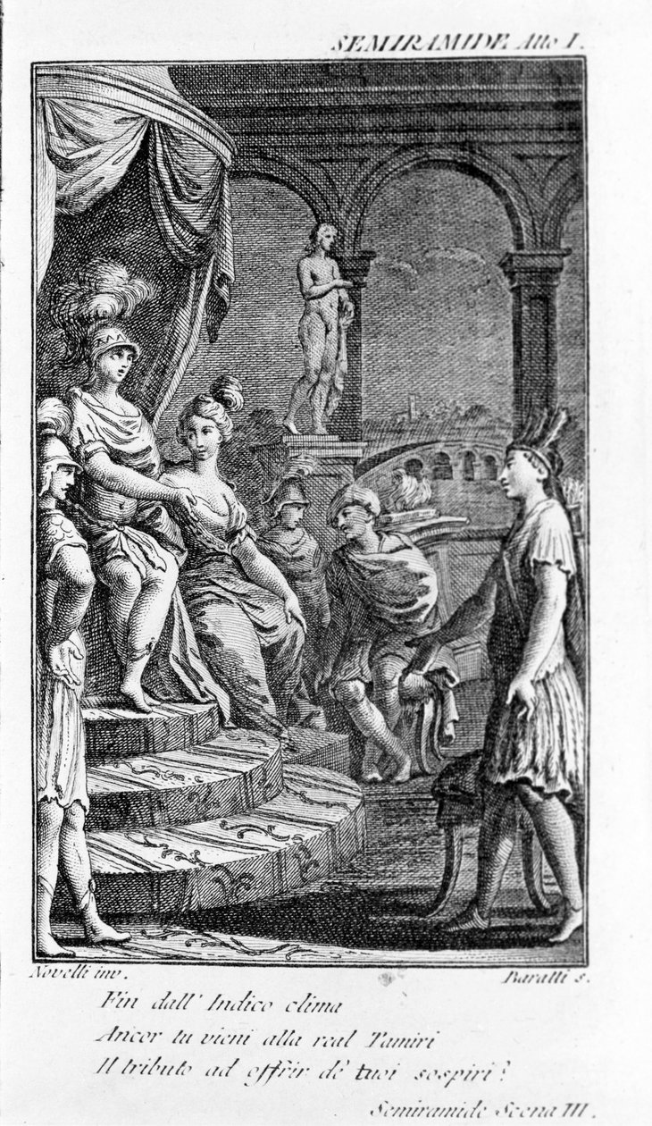 Illustration of Sémiramis, opera by Antonio Salieri (1750 - 1825). Booklet by Pierre Metastase (or Pietro Metastasio). Act I, sc. III. 作者 未知艺术家