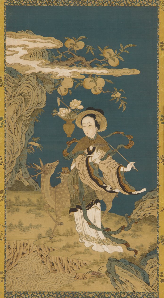 神仙马谷与鹿和桃树 作者 未知艺术家