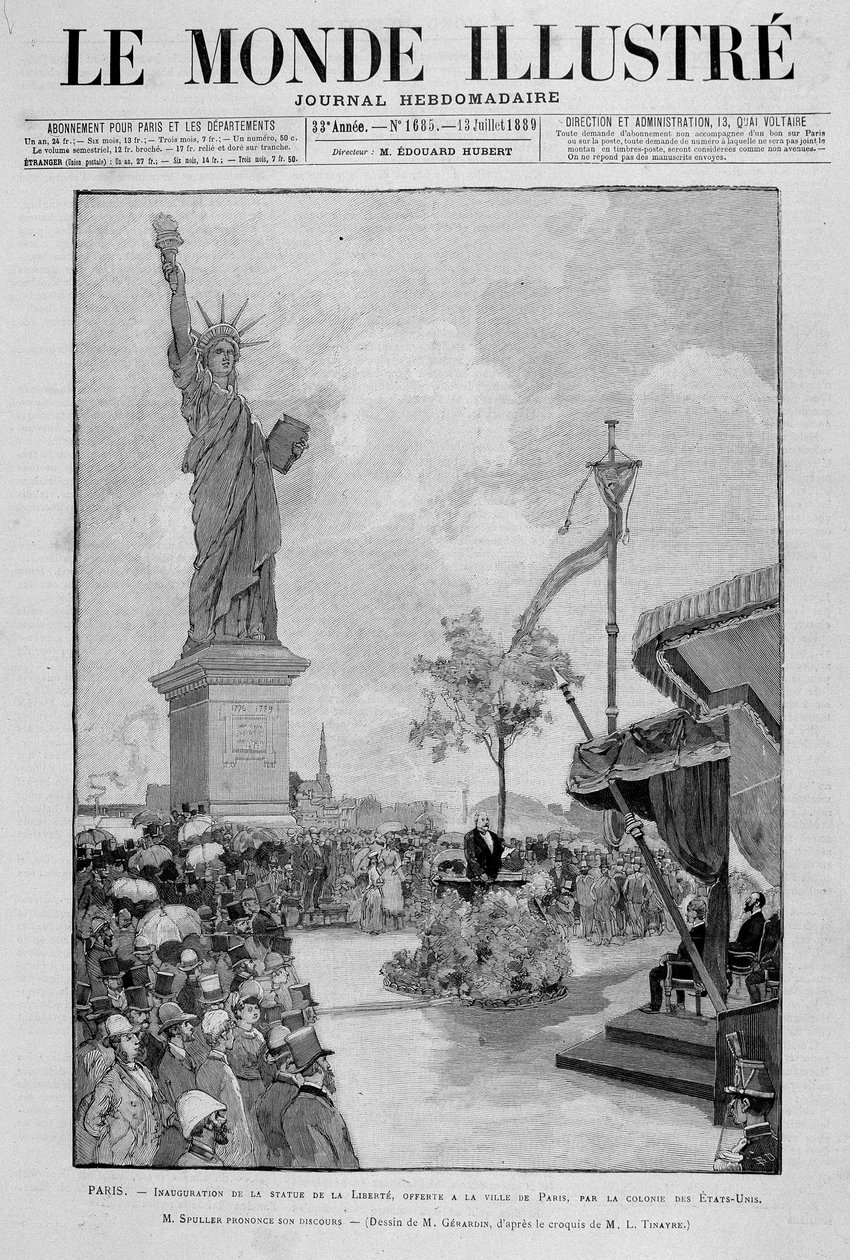 Inauguration of the Statue of Liberty in reduction (replica), offered to the City of Paris by the United States - in “” The Illustrous World”” of 13/07/1889 作者 未知艺术家