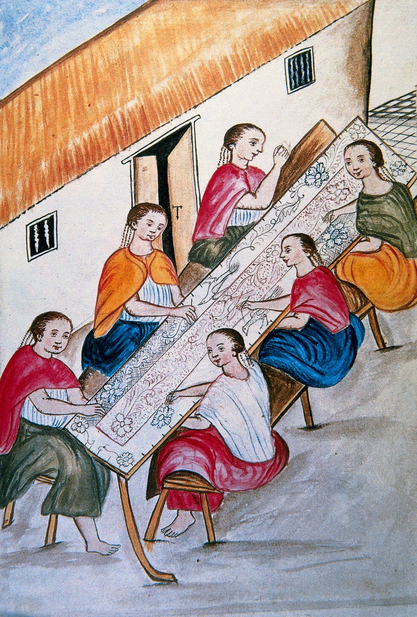 印度工人缝纫，出自《秘鲁特鲁希略》或《Códice Martínez Compañón》一书，作者是特鲁希略主教巴尔塔扎尔·马丁内斯·康帕尼翁·布扬达 (1782-1785) 作者 未知艺术家