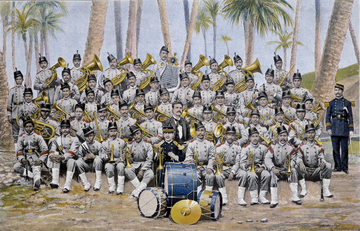 Infantry band in the Republic of Ecuador at the end of the 19th century. 作者 未知艺术家
