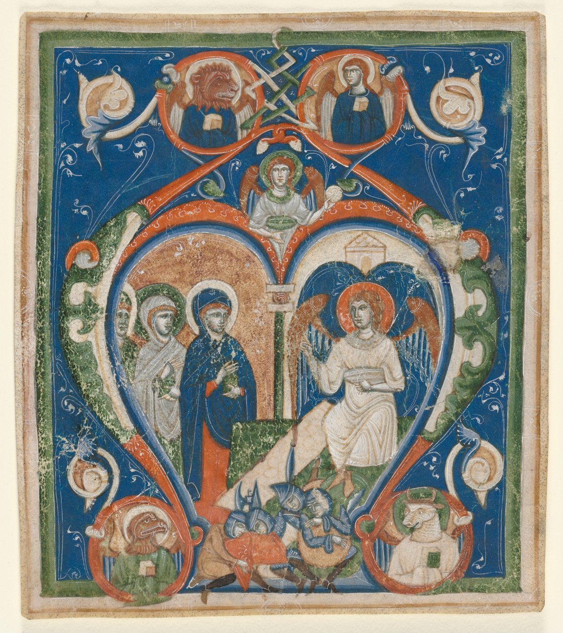 首字母 A [ngelus Domini descendit]，选自一首赞美诗：墓前的三位圣母 作者 未知艺术家