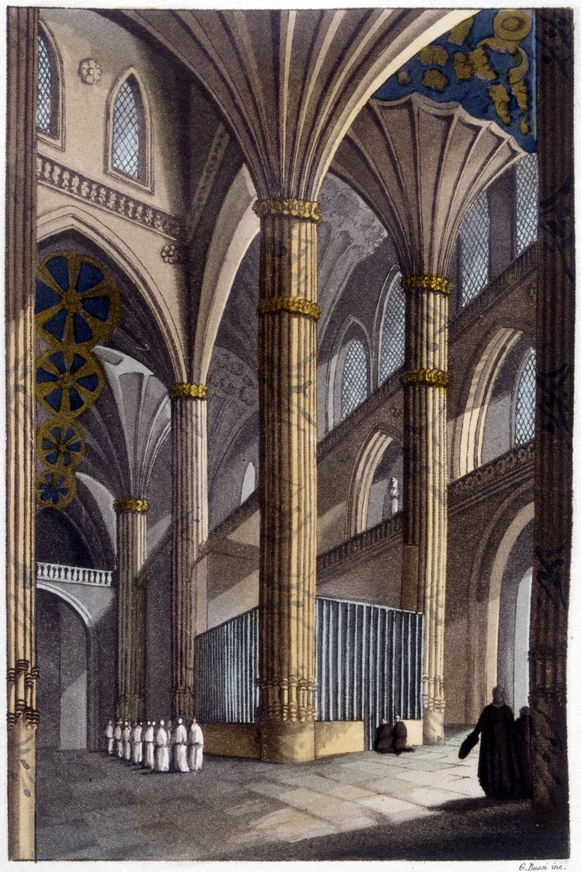 Interior of Salamanca Cathedral. 19th century lithography. 作者 未知艺术家
