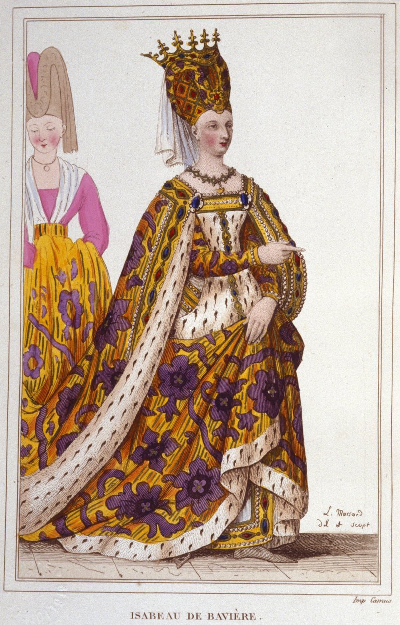 巴伐利亚的伊莎贝 (Isabelle, Elisabeth) (1371-1435)。 法国女王。 1830 年的雕刻。 作者 未知艺术家