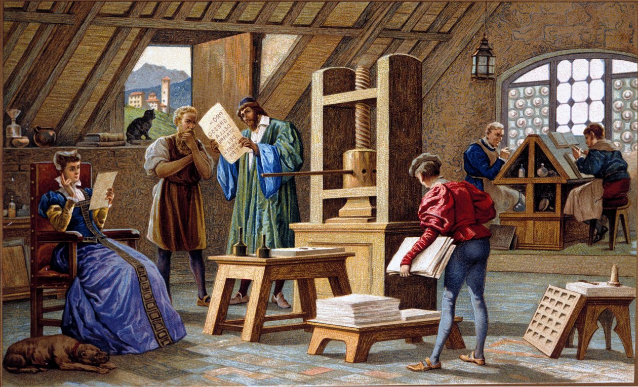 古腾堡（Johannes Gensfleisch Gutenberg，1400-1468），印刷机的发明者（1438）。 作者 未知艺术家