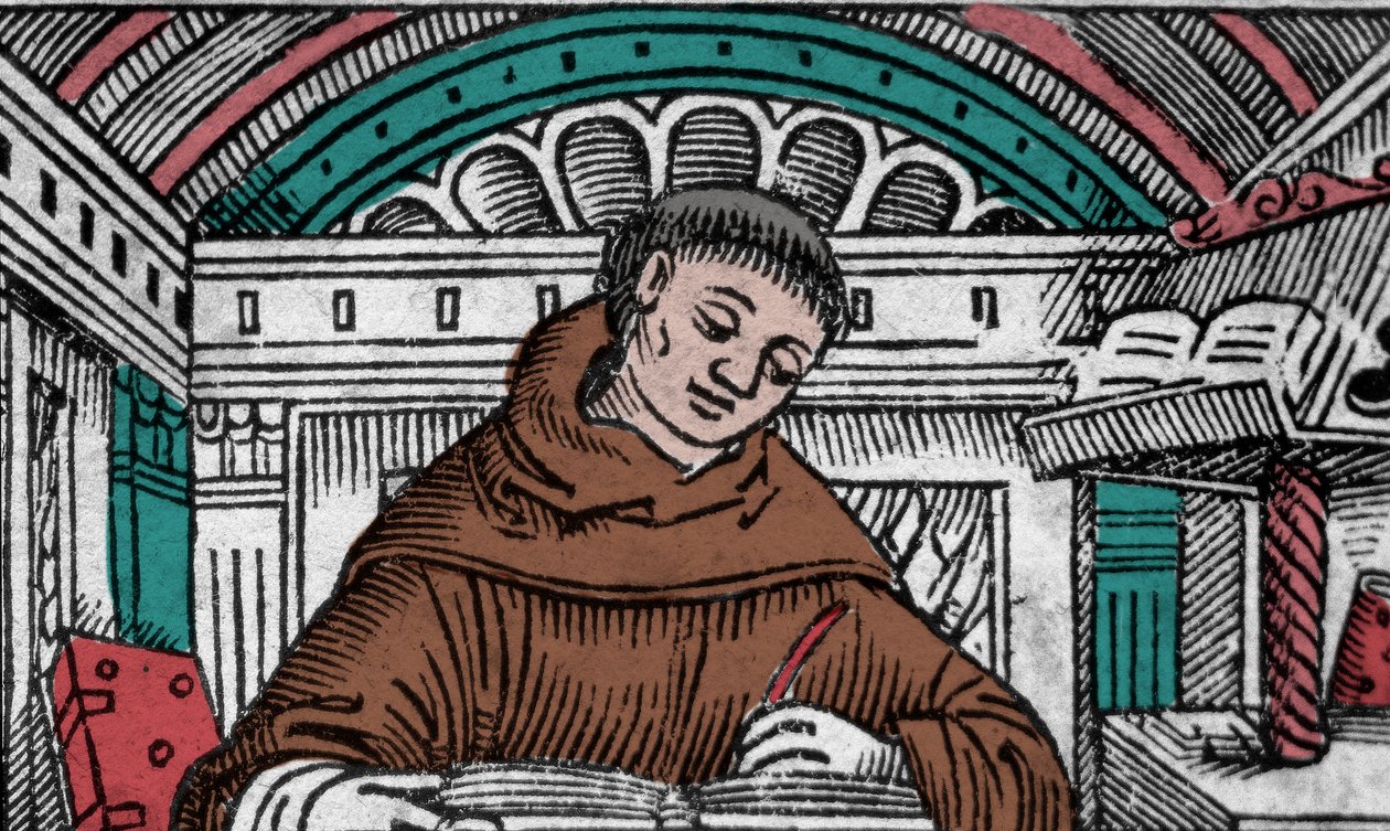 John Duns Scotus (1265?-1308)，也称Jean Duns Scott 或Jean Duns Scot，方济各会哲学家。 16 世纪的雕刻 作者 未知艺术家