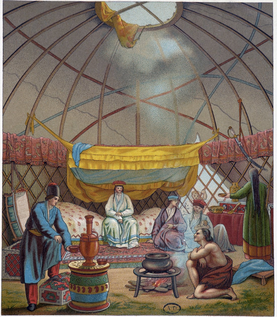 Kalmouk (Russian nomads) in their yurt 作者 未知艺术家