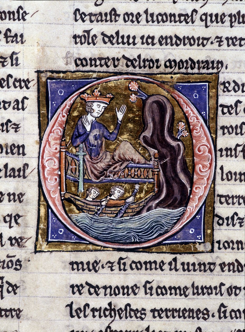 King Modreius. Manuscript: Conquest of the Saint Gréal, written 717 years after the passion of our lord. Bibliotheque municipale de Rennes, ms. 255 (Collection of novels of the Round Table); Paris 作者 未知艺术家