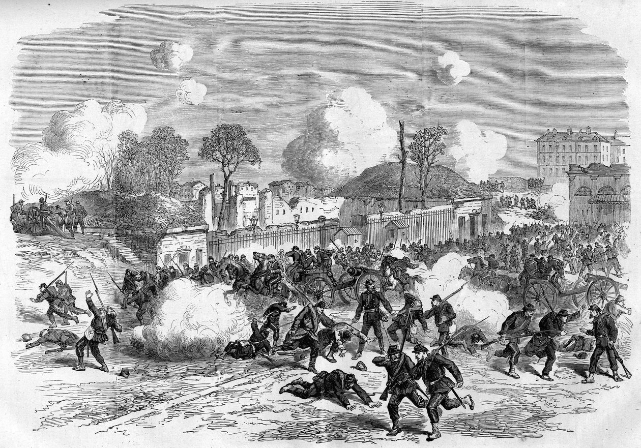 1871 年的巴黎公社。 Federes（公社）保卫马约门。 作者 未知艺术家