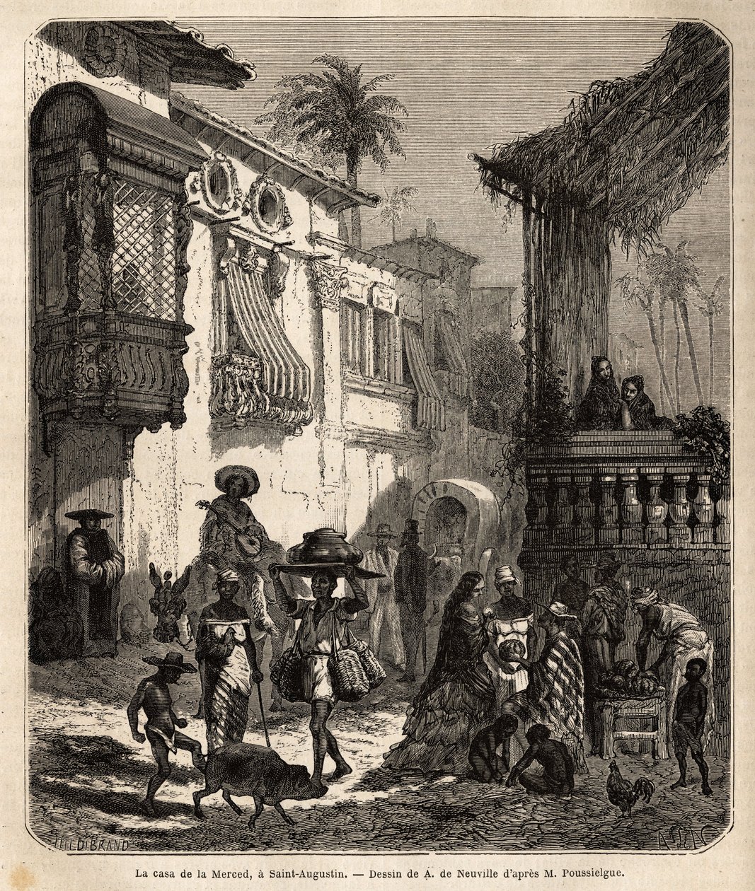位于圣奥古斯丁的La casa de la Merced（现为Mercy Street），是美国（美国）最古老的城市，由西班牙人于1565年建立； 城市的主要街道，小而人口稠密，有各种动物和各种美国t的奇异融合 作者 未知艺术家