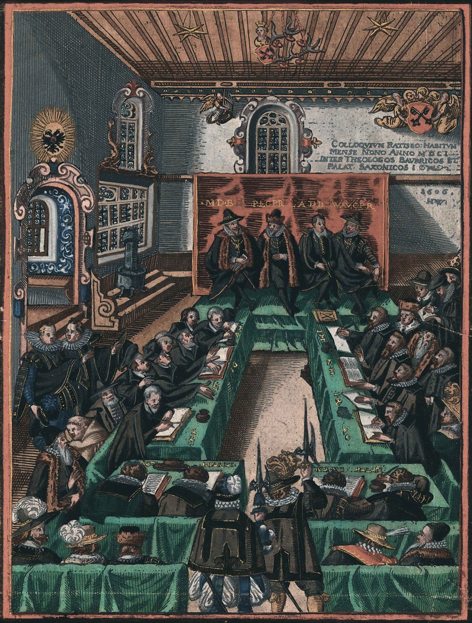 1601 年 Ratisbonne 宗教会议 - 1601 年雷根斯堡宗教座谈会，匿名。 铜版画，水彩，c。 1605. 雷根斯堡市历史博物馆 作者 未知艺术家